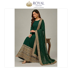 Nuevo Stock de Ropa India Tradicional, Hermoso Traje Anarkali de Seda Romana con Bordado de Lentejuelas en Venta - Product Image 2