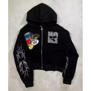 Sudadera con Capucha y Cierre de Cremallera, Personalizable con Logotipo, de Algodón y Felpa, Estilo Urbano, Gruesa, Holgada, Corte Cuadrado, para Hombre - Product Image 1