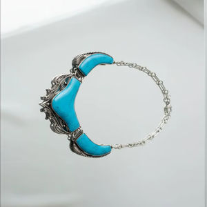 Collier en pierre précieuse turquoise de grande taille pour femmes, argent sterling de haute qualité, style bohème classique, 20% de réduction et cadeau du Nouvel An - Product Image 2