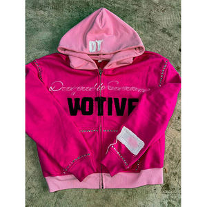 Sweat à capuche vintage à fermeture éclair en strass pour hommes, 100% coton, poids lourd, impression numérique, délavé à l'acide - Product Image 2