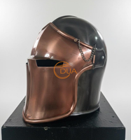 Casco Medieval de Cruzado con Acabado de Cobre, Armadura de Acero, Visera Cruzada, Hecho a Mano, Coleccionable para Cosplay, Exhibición, Decoración, Arte Profesional