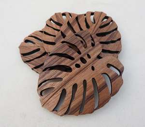 Monsterra Classic Style Solid Walnut Wood Coasters Set of 4 5mm Thick Coasters - Product Image 1