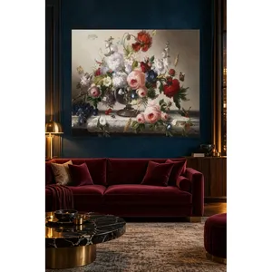 ภาพพิมพ์บนผ้าใบลายดอกกุหลาบและองุ่นบนโต๊ะหินอ่อน - Product Image 3