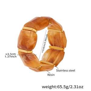 Brazalete de Moda de Alta Calidad, Brazalete Elástico Geométrico Irregular de Resina Natural, Joyería Chapada en Oro de 18K PVD Exagerada - Product Image 4