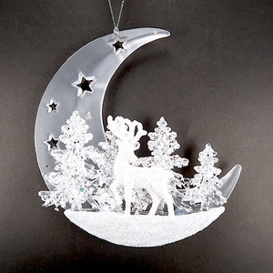 Navidad Año Nuevo Decoración Blanco mate con pintura dorada Acrílico Luna Bosque Reno Paisaje Ornamento - Product Image 4