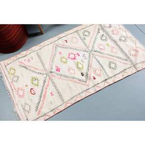 Tapis turc vintage moderne motif géométrique blanc grande surface 2,5x4,6ft laine matériel Latex pour salon décor pour adolescents - Product Image 3