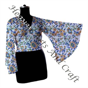 Chemisier haut à nouer en coton Tenue de soirée élégante Tenue d'été en coton Haut court Tendance pour femme Chemise décontractée à nouer en V profond - Product Image 2