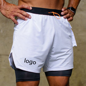 Eğitim koşu boş 2 1 çift katmanlı şort özel erkek Fitness şortu - Product Image 2