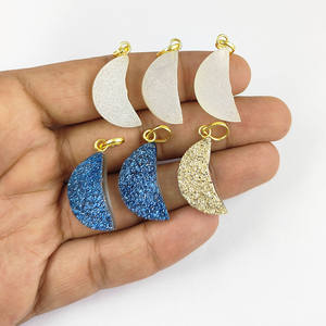 Wholesale 925 Sterling <b>Silver</b> Crescent Moon White Druzy Pendant <b>Necklace</b> for Women Trendy Gold Plated Charm Jewelry - Product Image 4