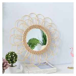 Wholesale Luxury Natural <b>Rattan</b> Frame Bathroom <b>Mirror</b> LED Lighting Compact Sun Wall Decor Home Hotel Furniture <b>Mirrors</b> - Product Image 4