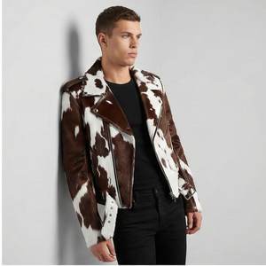 Chaqueta de cuero de vaca elegante para hombre con pelo auténtico, piel de vaca única para montar en invierno, chaqueta de cuero para exteriores para hombre - Product Image 2