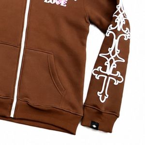 Sweat à capuche unisexe surdimensionné en molleton marron personnalisé avec fermeture éclair, impression et broderie de logo, 100 % coton, service OEM/ODM, respirant - Product Image 3