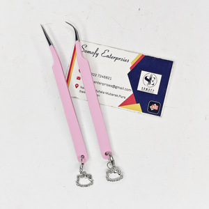 Profesional personalizado Hello Kitty llavero pinzas de extensión de pestañas precisión duradera antiestática punta curva de acero inoxidable - Product Image 6