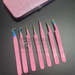 Baby Pink Rainbow Tip Stainless Steel Private Label Eyelash Extension <b>Tweezers</b> Non Fiber tip Lash Extensions <b>Tweezers</b> - Product Image 3