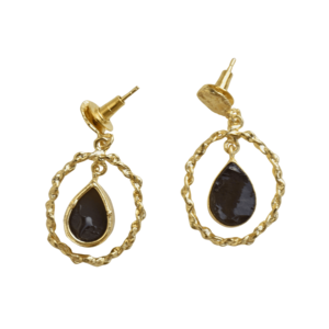 ต่างหูทองเหลืองพรีเมียม ชุบทอง 18K ประดับควอตซ์สโมคกี้ ดีไซน์เรขาคณิต ชุบโรเดียม ป้องกันการแพ้ เหมาะสำหรับทุกเพศ ใช้ในงานแต่งงานได้อย่างปลอดภัย - Product Image 2