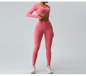 Conjunto Deportivo para Mujer de Spandex/Nailon de Secado Rápido y Transpirable con Elasticidad en Cuatro Direcciones, Top de Yoga de Cintura Media con Leggings sin Mangas - Product Image 3