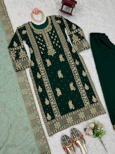 Traje de diseñador paquistaní Georgette Salwar con trabajo bordado, vestido largo paquistaní Salwar Kameez Dupatta para función de boda - Product Image 5