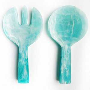 Ensemble de salade écologique en bois de luxe avec poignées au design chatoyant pastel pour table à manger moderne, maison et fête - Product Image 1