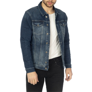 Veste en jean décontractée pour homme avec logo personnalisé, col montant, coupe-vent et respirante, idéale pour l'hiver - Product Image 1