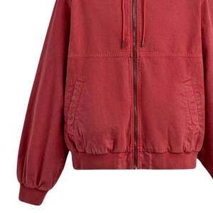 Sweat-shirt à capuche vintage rouge unisexe en coton molletonné, vêtement d'extérieur décontracté, style streetwear d'hiver, fermeture éclair intégrale, vente en gros - Product Image 5