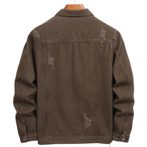 Chaqueta de Mezclilla Desgastada Marrón para Hombre, 100% Algodón, Cierre de Botones, Manga Larga, Corte Regular Informal, Transpirable, Resistente al Viento, para Invierno/Primavera - Product Image 2