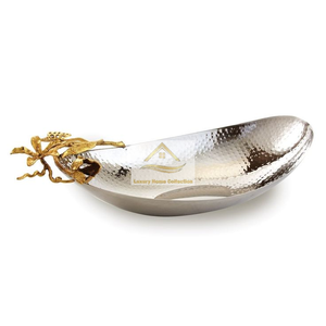 Hammered Stainless Steel Food Serving <b>Tray</b> and Platters Exclusive Quality Metal <b>Mirror</b> Polished Fancy Decorative <b>Tray</b> for Sale - Product Image 1