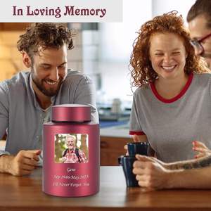 Photo Urnes funéraires personnalisées pour cendres humaines Funérailles personnalisées Mémorial en acier inoxydable Taille personnalisée Souvenir décoratif moyen - Product Image 4