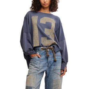 Sudadera de Mujer de Talla Grande con Estampado Personalizado, Cuello Redondo, Hombros Caídos, Ajuste Holgado, Estilo Vintage, Manga Larga - Product Image 1