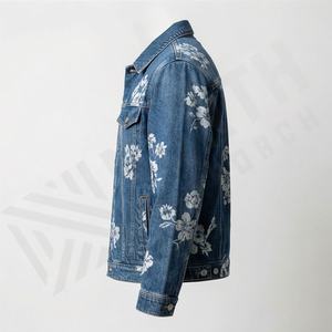 Women Casual Printed <b>Denim</b> <b>Jacket</b> Oversized Down Long Sleeve Vintage Jean Coat Pockets <b>Floral</b> Embroidery Fashion Trendy - Product Image 3