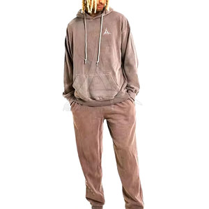 Survêtement délavé à l'acide en gros, respirant, décontracté, vêtements de sport d'hiver, capuche, taille élastique, tissu personnalisé - Product Image 1