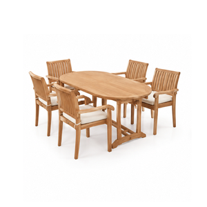 Conjunto de Mesa de Comedor de Madera para Exterior con Sillas de Listones y Cojines Color Crema para Jardín, Villa, Resort y Patio - Product Image 3