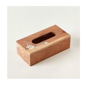 Caja de pañuelos de madera con 3 compartimentos y forma cuadrada para decorar la sala de estar cubierta de caja de pañuelos de madera de mesa - Product Image 5