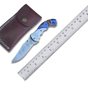 Cuchillos de bolsillo plegables de acero de Damasco de alta calidad, mango de madera para acampar al aire libre, diseño multifuncional, OEM, ODM, compatible con personalización - Product Image 3