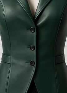 Chaleco Blazer de Cuero Genuino para Mujer, Sin Mangas, Corte Entallado, Formal - Product Image 5