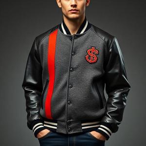 Veste universitaire à boutons-pression : Nouveau style, corps en laine, manches en cuir, logo brodé personnalisé, matelassage épais et chaud, vente en gros - Product Image 4