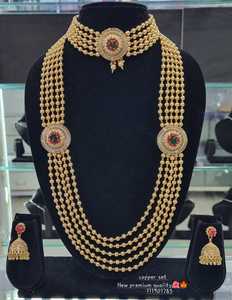 ENSEMBLE DE BIJOUX INDIENS TRADITIONNELS ET À LA MODE EN CUIVRE ENSEMBLE DE BIJOUX DE MARIAGE POUR FEMMES BOUCLES D'OREILLES ET COLLIER - Product Image 2