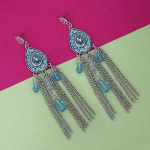 Urthn Blue Stone Boucles d'oreilles à pampilles plaquées rhodium Fashion 1311827A - Product Image 1