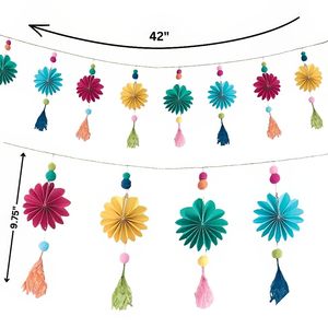 Boho Mini Paper Fan With Pom Pom Garland <strong>Tassels</strong> Multicolor Festive Decor Eye-Catching Unique Design Party Nursery Home Decor - Product Image 4