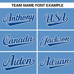 Maillot de baseball personnalisé bicolore pour homme, bleu clair et marine, manches courtes, col en V, avec nom et numéro, design sublimé - Product Image 3