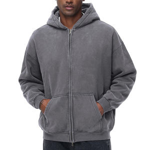 <b>Men's</b> Vintage Acid Wash Full Zip Winter Hoodie-Streetwear Style 100% Cotton High Quality Breathable OEM Service - Product Image 4