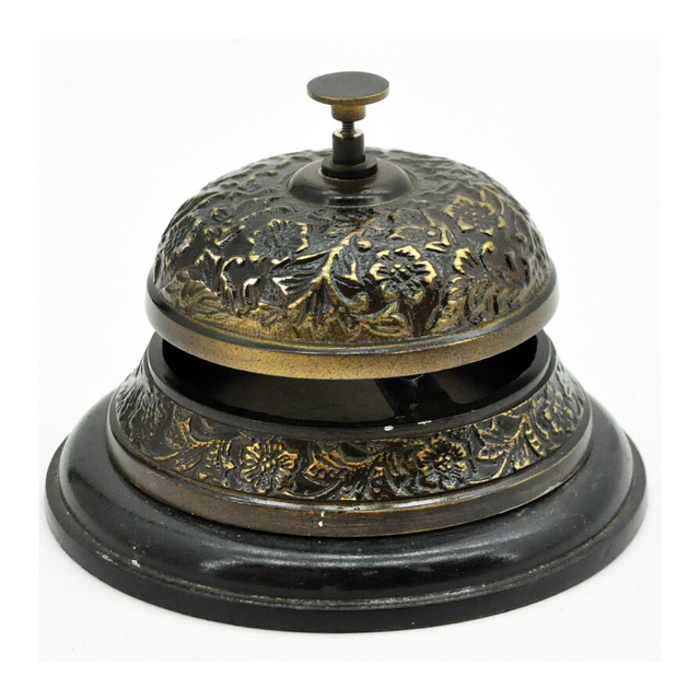 Brass Embossed Desk Bell Antique Finished Vintage Style Hotel Desk Calling Service Reception Bell Christmas Gift Bell Home Decor