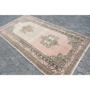 Grand tapis turc vintage 4,7x8,9 pieds, tapis en laine rayé rose et vert - Product Image 2