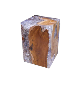 Tabouret en bois et résine avec pieds en métal Tabouret léger en bois et résine 100% naturel de style luxe fait à la main - Product Image 6