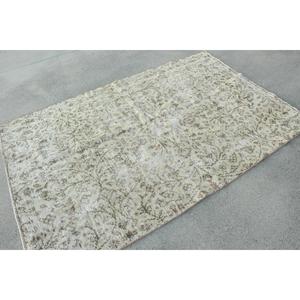 4.4x6.9 ft Area Vintage Rug, Turkish Rug, Gray <b>Brown</b> Camouflage <b>Wool</b> Rug - Product Image 4