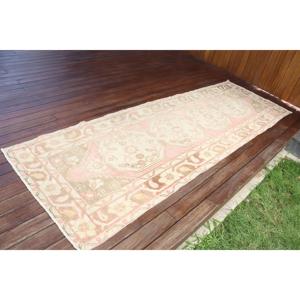 พรมตุรกีขนาด 3x9.4 ฟุต ลายดอกไม้สีชมพู พรมวินเทจทำจากขนสัตว์ - Product Image 2
