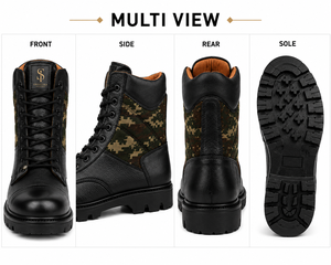 Bottes Tactiques SUPER FORCE en Cuir pour Extérieur, Noires, Kaki, Vert Camouflage, à Lacets et Fermeture Éclair, Toutes Saisons, Usage Professionnel - Product Image 2