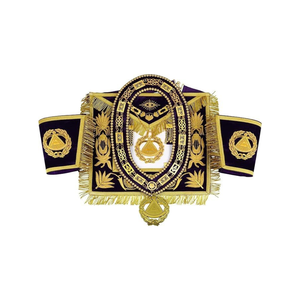 Ensemble complet d'ornements maçonniques de grand maître adjoint Tablier en peau d'agneau, bijou gratuit, collier et manchette en chaîne, bleu - Product Image 1