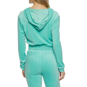 Ensemble de jogging en velours personnalisé sexy pour femmes, vêtements de sport à capuche décontractés avec tissu à tricoter et fermeture éclair sur le devant, ensemble de 2 pièces - Product Image 3