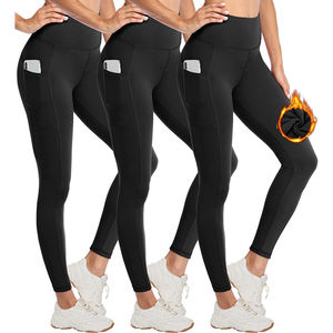 Mallas de invierno con forro polar supersuave de cintura alta para mujer, pantalones de Yoga térmicos cálidos con bolsillos, estilo informal sólido para adultos - Product Image 3