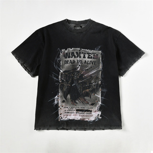 Camiseta con estampado DTG para hombre, ropa de calle, camisetas de algodón 100% de Hip Hop lavadas con piedra de gran tamaño, camiseta Vintage con gráfico personalizado - Product Image 1